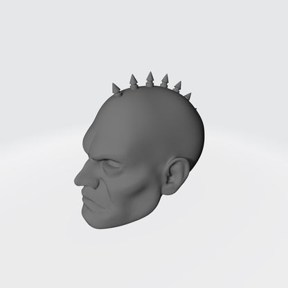 Warborn Battle Brother Head with Small Spike Studs Mohawk custom resin head sculpt compatible with McFarlane Toys 7-inch armored action figures.