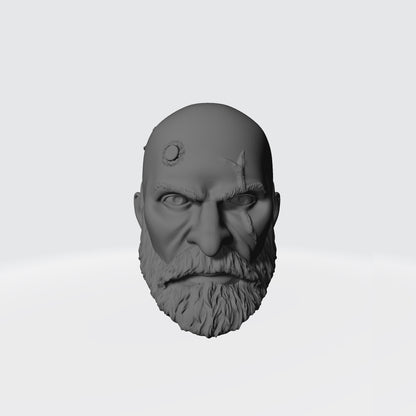 Wolf Guard Warrior Order Bare Head Bald with Scars and Service Studs on Right Side custom resin head sculpt compatible with McFarlane Toys 7-inch armored action figures.