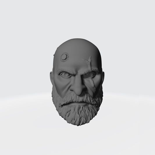 Wolf Guard Warrior Order Bare Head Bald with Scars and Service Studs on Right Side custom resin head sculpt compatible with McFarlane Toys 7-inch armored action figures.