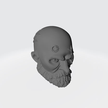 Wolf Guard Warrior Order Bare Head Bald with Scars and Service Studs on Right Side custom resin head sculpt compatible with McFarlane Toys 7-inch armored action figures.