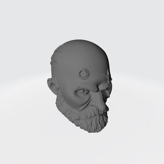 Wolf Guard Warrior Order Bare Head Bald with Scars and Service Studs on Right Side custom resin head sculpt compatible with McFarlane Toys 7-inch armored action figures.