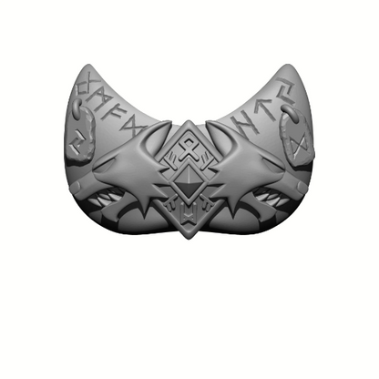 Wolf Guard Warrior Order chest armor decal with two wolf heads runes and talismans custom resin accessory compatible with McFarlane 1:12 scale figures