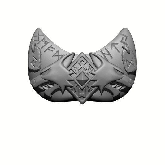 Wolf Guard Warrior Order chest armor decal with two wolf heads runes and talismans custom resin accessory compatible with McFarlane 1:12 scale figures