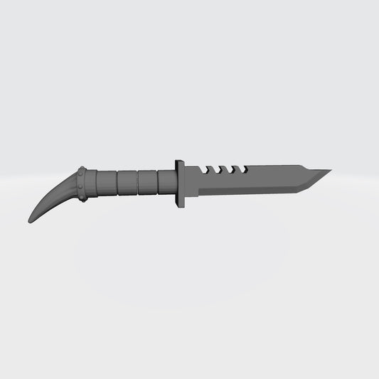 Custom resin Wolf Warrior Order combat knife with optional sheath compatible with McFarlane Toys 7-inch 1:12 scale armored action figures.