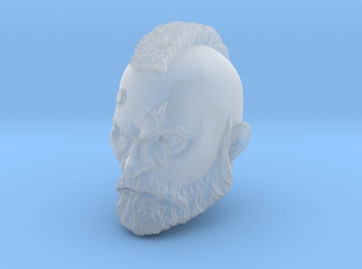 Grizzled Veteran Warrior Space Marine Head with Service Studs, Mohawk, Scarred Left Eye, and Beard Compatible with McFarlane Toys 7" Space Marine Action Figures designed by Fantasy World Games