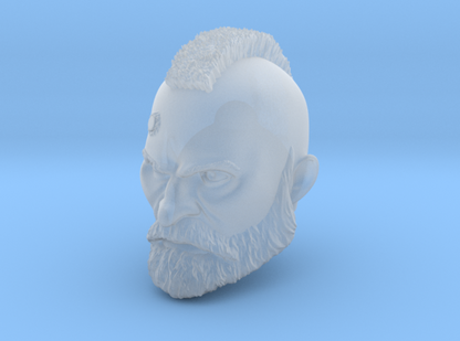 Grizzled Veteran Warrior Head with Service Studs, Mohawk, and Beard custom resin head sculpt compatible with McFarlane Toys 7-inch armored action figures.