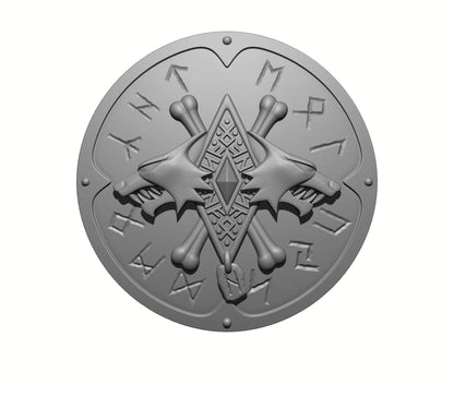 Wolf Guard Warrior Order Double Wolf Round Shield with Runes compatible with McFarlane Toys 7-inch armored action figures