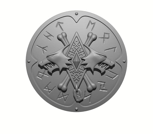 Wolf Guard Warrior Order Double Wolf Round Shield with Runes compatible with McFarlane Toys 7-inch armored action figures